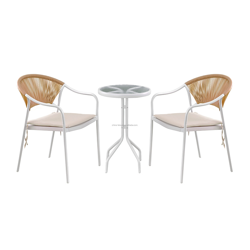 3PCS Modern Design Bistro Set Outdoor Rattan Garden Patio Balcony Sets Glass Table and Wicker Chair Set