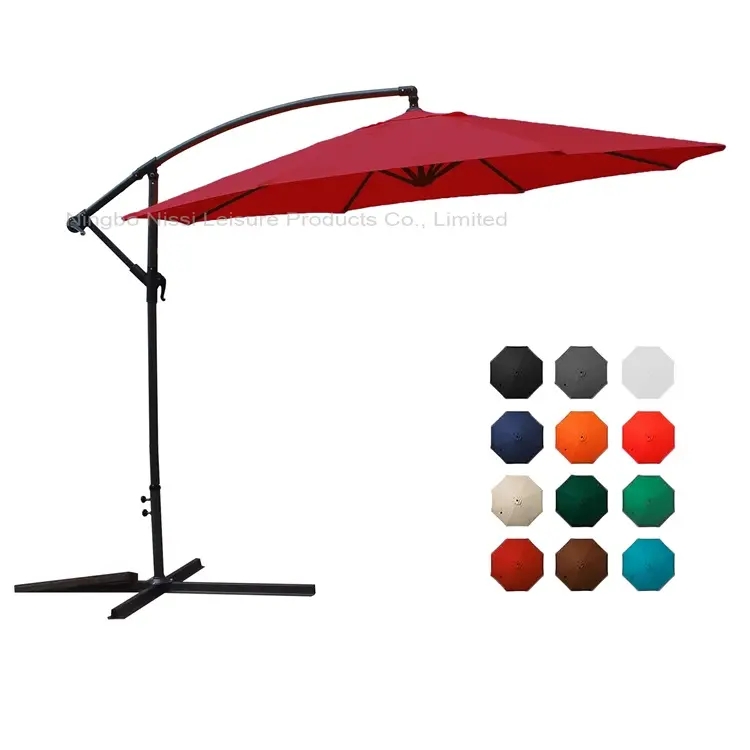 Outdoor Backyard Deck Cantilever Hanging Patio Umbrella Banana Umbrella Parasol with Crank with Cross Base