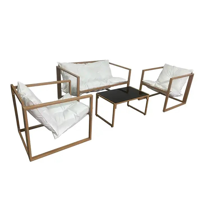 4PCS Metal Outdoor Indoor Furniture Set With 4 Seats,2 KD Single Chairs With Cushion, 1 KD Double Chair With Cushion