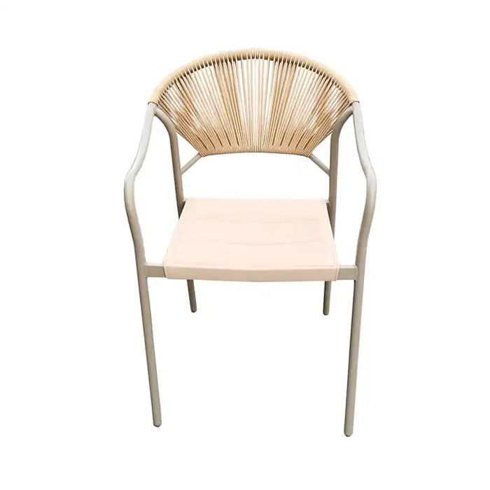 Modern Design Stackable Metal Steel Iron Rattan Rope Chairs Outdoor Patio Dining chairs Garden Chairs With Padding