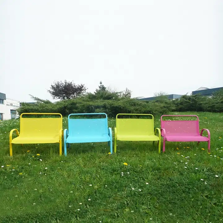 Garden Outdoor Green Red Blue Yellow Colored Metal Relax Kid Double Chair Outdoor for Kids