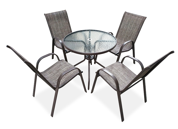 Outdoor Cheap Modern Metal Steel Iron Sling Textilener Teslin Stackable Stacking Arm Terrace Bistro Patio Chairs Garden Chair