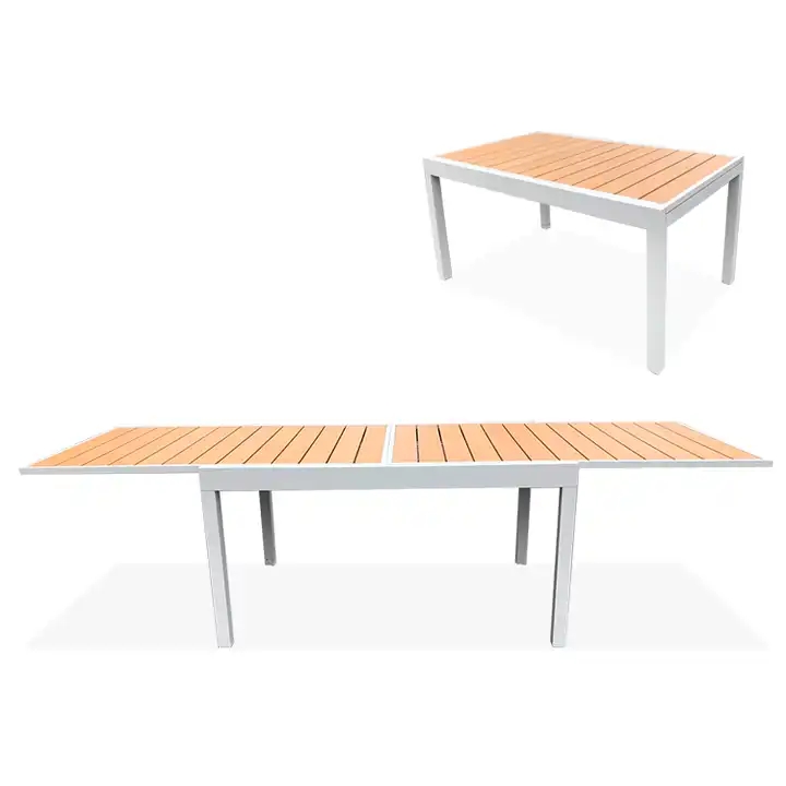 Outdoor Garden Patio Terrace Rectangular Square Aluminium Metal WPC Extending Extension Extendable Dining Table Extendable