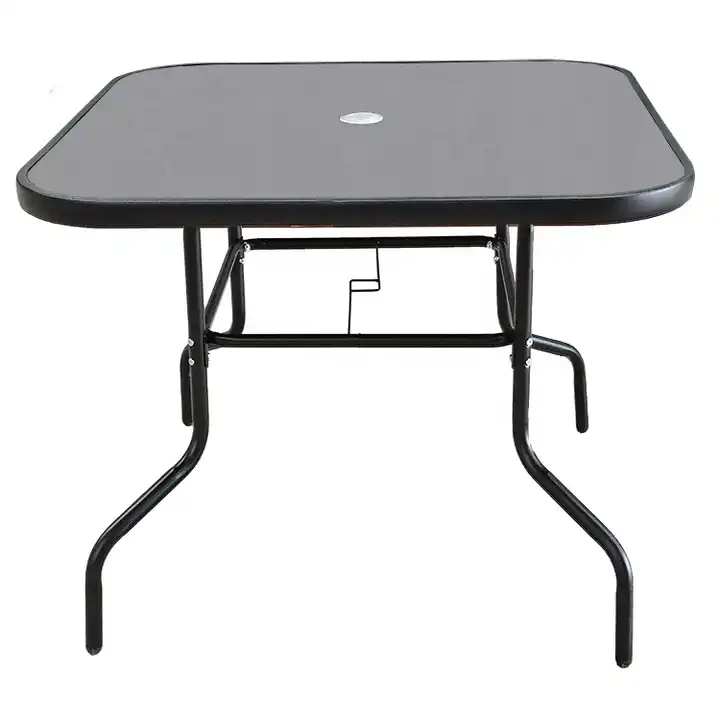 Square Outdoor Iron Metal Glass Patio Garden Table