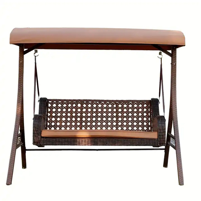 Outdoor three-person rocking chair with cushion with sunshade swing luxury PE rattan swing chair