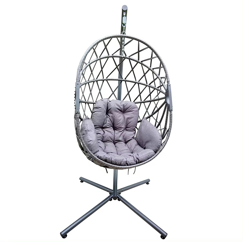 Outdoor Indoor Garden Patio Foldable Metal Steel Frame Rattan Swing Chair Egg Hanging Chair With Stand
